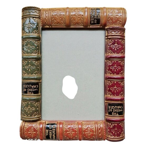 Vintage Book-Themed Resin Picture Frame 5x7 With Detailed Design & Easel Back - Picture 1 of 4